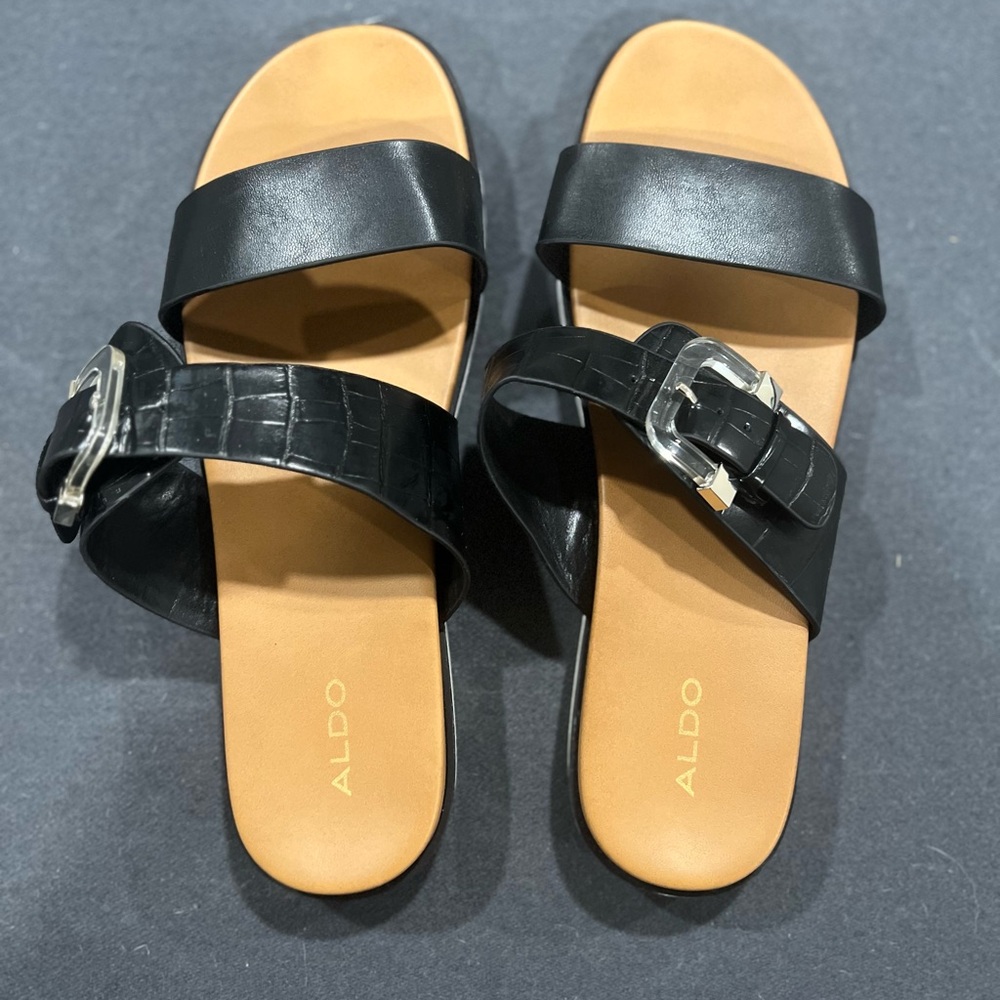 ALDO black 2 strap slide on sandals with buckle Women’s Shoe Size 10
